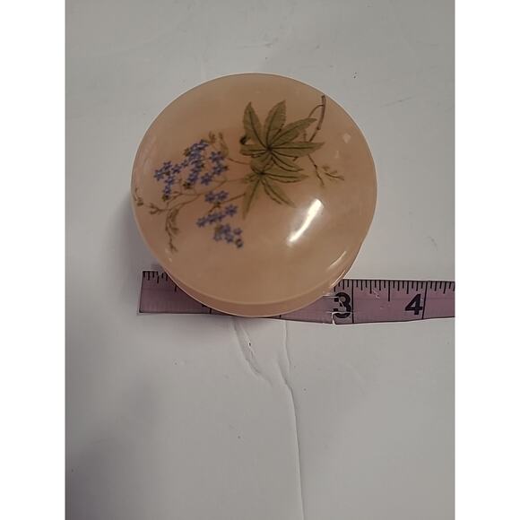Vintage Pink Alabaster Ring Trinket Dish Box with Lid & Star Flowers - Picture 12 of 13